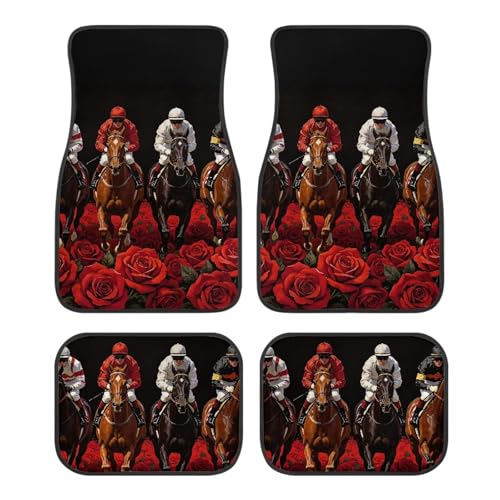 Rose Horse Printed Full Set Auto Front & Rear Floor Pad Washable Anti Dirty Vehicle Foot Pads - color: Rose Horse