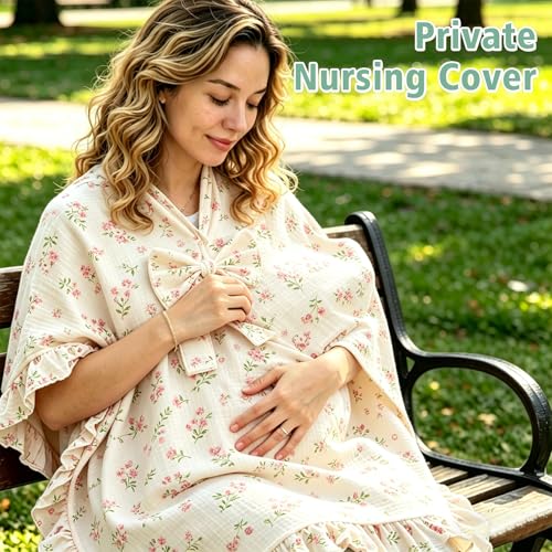 Muslin Baby Car Seat Cover, Handmade Infant Car Seat Cover with Cute Bow & Ruffle Hem Design, Multi-Use Carseat Canopy for Privacy Nursing, Summer Baby Carrier Cover Stroller Sun Protector - color: Flower