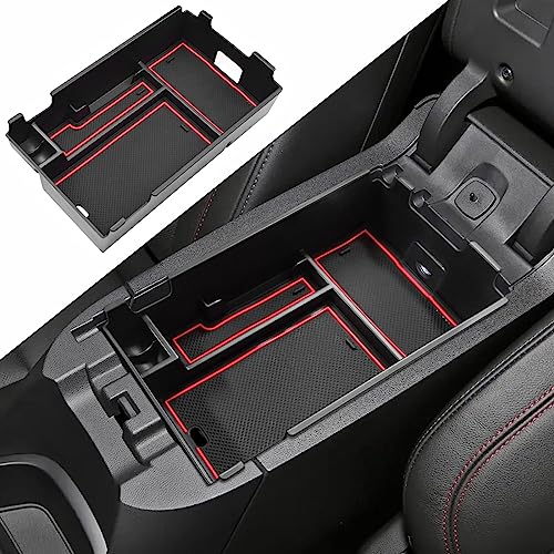 Center Console Organizer Tray Compatible with Chevy Equinox 2018 2019 2020 2021 2023 2024 Accessories, Armrest Insert Secondary Storage Box (Not Fit 2025 2026) Red Trim - color: red