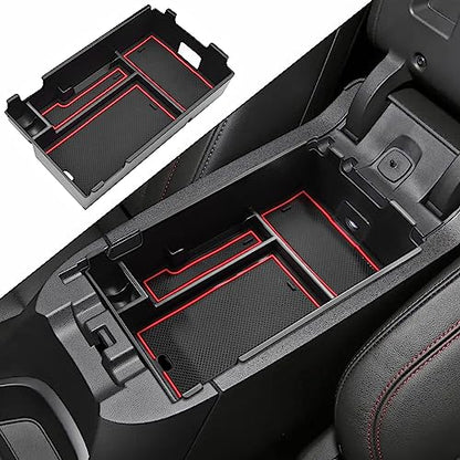 Center Console Organizer Tray Compatible with Chevy Equinox 2018 2019 2020 2021 2023 2024 Accessories, Armrest Insert Secondary Storage Box (Not Fit 2025 2026) Red Trim - color: red
