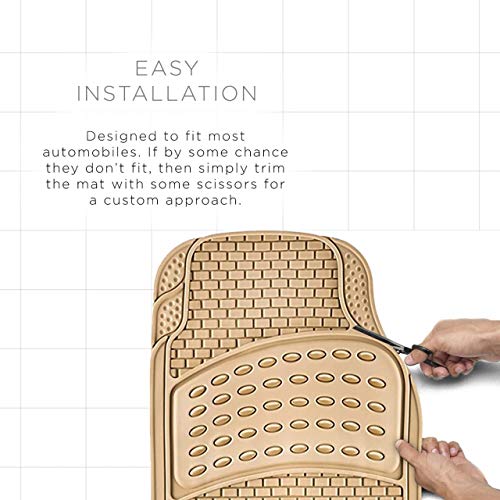 OxGord 4pc Rubber Floor Mats Universal Fit Front Driver and Passenger Seats and Rear - Car SUV Van and Truck - Brick Style - Beige - color: Beige