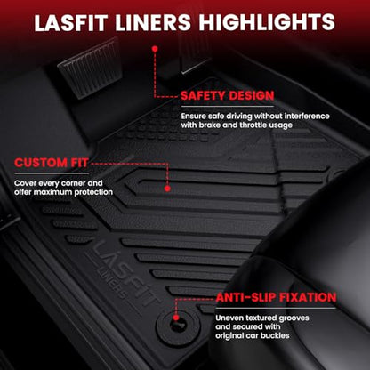 LASFIT Floor Mats for 2015-2019 Lincoln MKC, Custom Fit All Weather TPE Floor Liners, Full Coverage Front & 2nd Row 3-Pcs Set, Black - size: 30*22*5