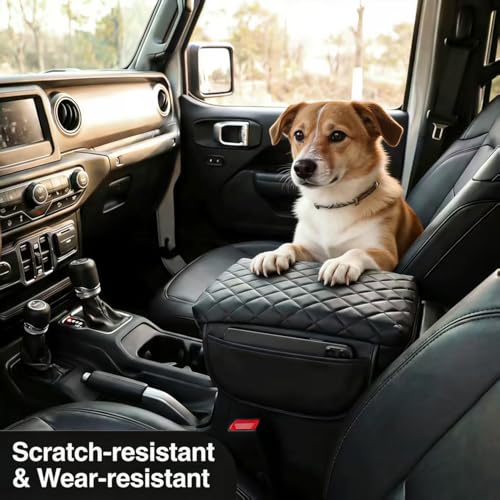 Center Console Cover Compatible with Jeep Wrangler JL 2018-2025, Armrest Cover with Pockets for Jeep Gladiator JT 2020-2025, armrest Cushion for Wrangler JL JLU&Gladiator JT Accessories