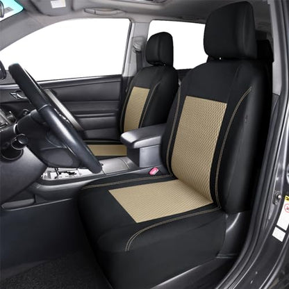 Flying Banner car seat Covers Full Set Velvet Cubic Stamp Massage Breathable Rear Bench Split Black Gray Beige tan 40/60 50/50 60/40 (Full Set - Low Back, Black Beige) - color: Black Beige