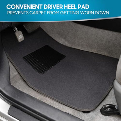 BDK MT-100-CC Classic Carpet Mats for Car SUV Van and Truck-Universal Fit Front and Rear Floor Protection with Heelpad (Gray Charcoal), Black - color: Black