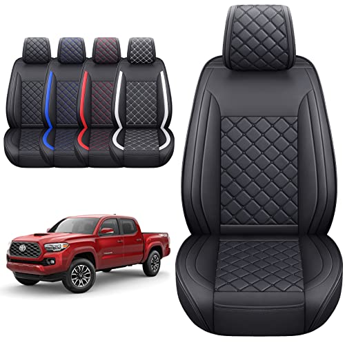 Tomatoman Tacoma Seat Covers Customized for 2005-2025 2026 Truck Sport Gen SR Extended Pro Off-Road Pickup V6, Waterproof Faux Leather Car Cushions(2 PCS Front, Black) - color: 2 PCS Front/Black