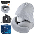 Travel Pillow - Hooded Neck Pillow Airplane Memory Foam Filling for Plane, Cars Sleeping, Road Trip, Long Flights, Airplane Travel Essentials, Includes Eye Mask & Earplugs (Light Gray) - color: Light Gray