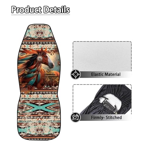 Dreaweet Aztec Seat Covers for Cars SUV Trucks 2 Piece Universal Native American Tribal Horse Car Seat Cover Front Seats Only Washable Elastic Bucket Seat Covers Easy to Install - color: Aztec Ethnic Tribal Horse