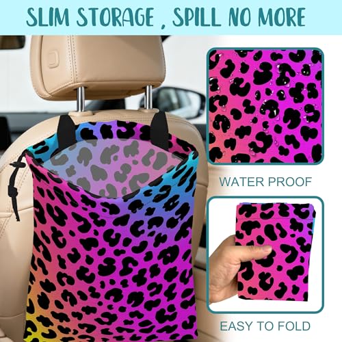 Car Garbage Bag Rainbow Cheetah Leopard Print Drawstring Car Trash Bag Hanging for Back Seat with Adjustable Buckle Canvas Vehicle Trash Can Easy-to-Install - color: Rainbow Cheetah Leopard Print