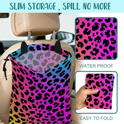 Car Garbage Bag Rainbow Cheetah Leopard Print Drawstring Car Trash Bag Hanging for Back Seat with Adjustable Buckle Canvas Vehicle Trash Can Easy-to-Install - color: Rainbow Cheetah Leopard Print