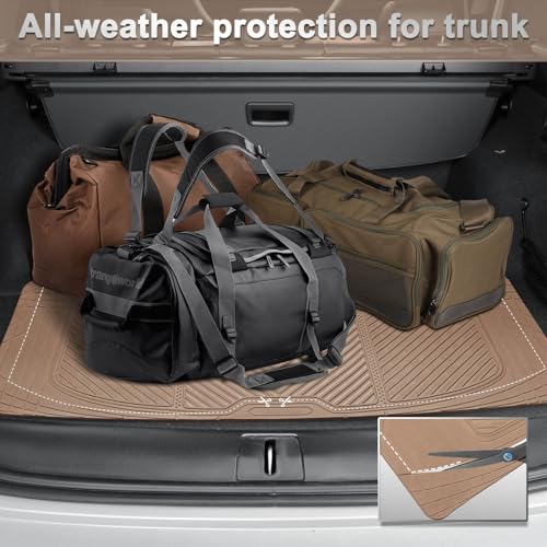 CAR PASS Beige Rubber Floor Mats&Cargo Liner,Waterproof Truck Mats Heavy Duty,All Weather Trim-to-Fit Automotive Mat for Car Truck SUV,Anti-Slip Easy Clean Durable,Full Set 5-Piece,3D Emboss All Beige - color: Beige Cargo Liner