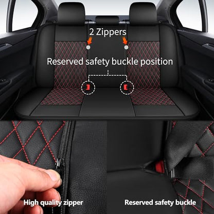 HChengkikz Leather Car Seat Covers, Breathable and Waterproof Seat Cover Full Set, PU Premium Universal Fit Automotive Airbag Compatible for Cars Sedans SUVs Vans and Trucks (Full Set, Black+Redline) - color: N1 Black Redline, size: Full Set