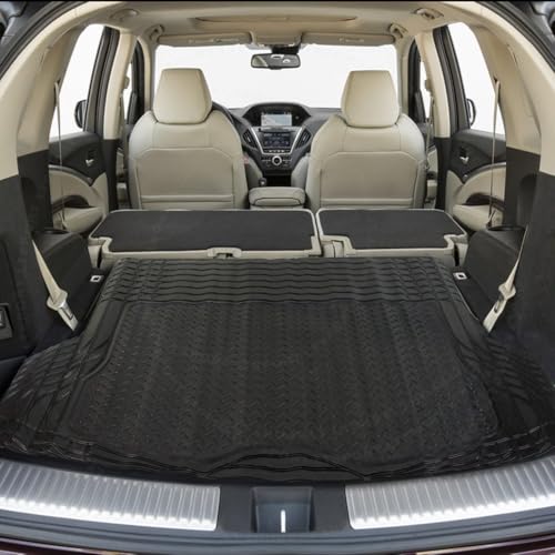 Waterproof Trunk Mat All Weather Cargo Liner 52" x 43" Universal Trimmable Tray Non Slip Interior Snow Rain Dust Rust Protection Heavy-Duty Black Rubber Rear Floor Carpet Cover Kids Dogs Pat Friendly