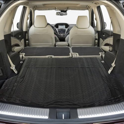 Waterproof Trunk Mat All Weather Cargo Liner 52" x 43" Universal Trimmable Tray Non Slip Interior Snow Rain Dust Rust Protection Heavy-Duty Black Rubber Rear Floor Carpet Cover Kids Dogs Pat Friendly