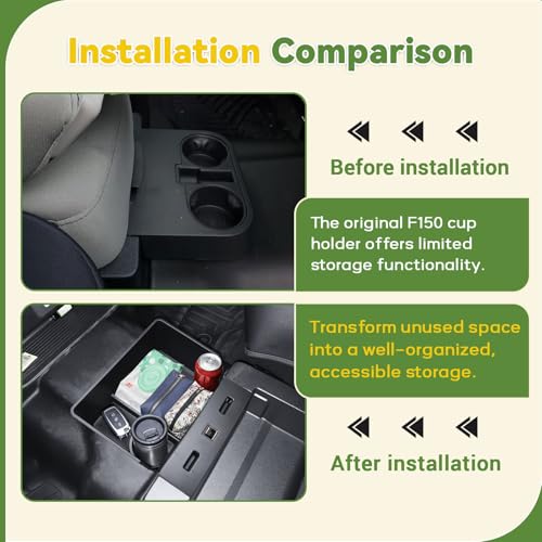 HGWEI Underseat Storage Organizer Compatible with 2015-2026 Ford F150 and 2017-2026 F250 F350 F450 Accessories - Front Console Center with 40/20/40 Jump Seat Cup Holder Replacement Tray