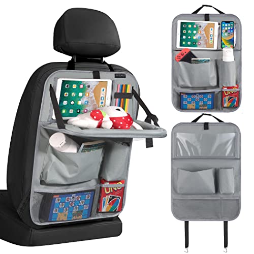 LUCMO Car Backseat Organizer with Tablet Holder,6 Storage Pockets Car Storage Organizer with Foldable Food Tray,Protectors Kick Mats Travel Accessories-Grey - color: Space Grey, size: 1 Pack with Food Tray