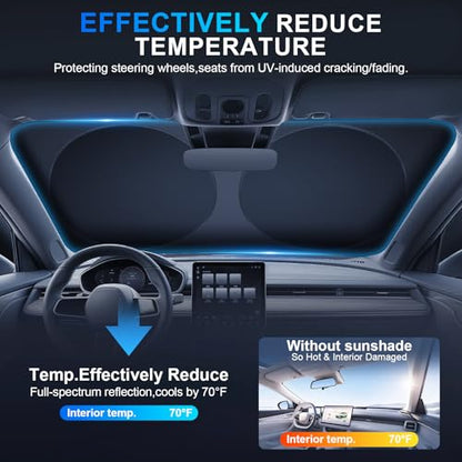 JUSTTOP 300T Car Windshield Sun Shade, Universal Foldable Reflective Sun Shade with Storage Bag, Car Interior Accessories, Fit for Cars Trucks SUVs(63" L x 35" W) - size: L