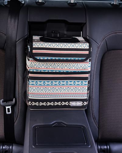 SIBOFUEGO Car Garbage Can Cute - Leak-Proof Car Trash Can with Lid and Storage Pockets, Car Trash Bin for Men and Women, Boho Aztec Essentials: Must-Have Car Interior Accessories (Beige Aztec Motif)