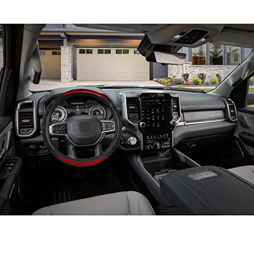 GIANT PANDA Steering Wheel Cover for Dodge Ram 1500 - Car Steering Wheel Covers for Dodge Ram 2500 3500 15.5-16 inch - Red - color: B-Black+Red