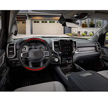 GIANT PANDA Steering Wheel Cover for Dodge Ram 1500 - Car Steering Wheel Covers for Dodge Ram 2500 3500 15.5-16 inch - Red - color: B-Black+Red