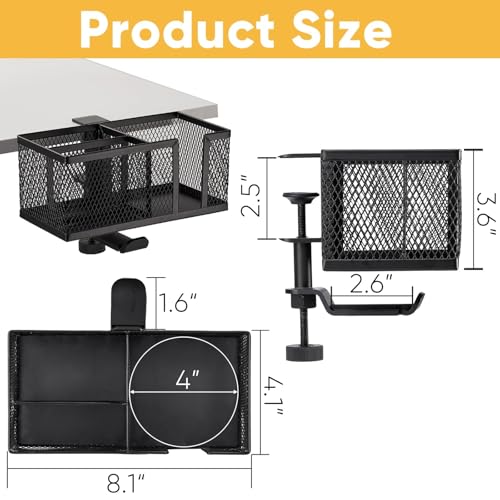 4 in 1 Metal Clip On Cup Holder Attachment for Gaming Desk or Table, Fits up to 40oz Cups, Sturdy and Easy to Clamp, Attachable Anti-Spill Cup Holder for Chair, Bedside, Bottles, Drinks - Black - color: Non - glossy Black
