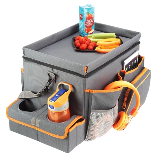 High Road CarHop Front Seat Car Organizer with Car Cup Holder, Passenger Seat Tray and Padded Filing or Cooler Compartment with Side Pocket Storage, Gray - color: Gray