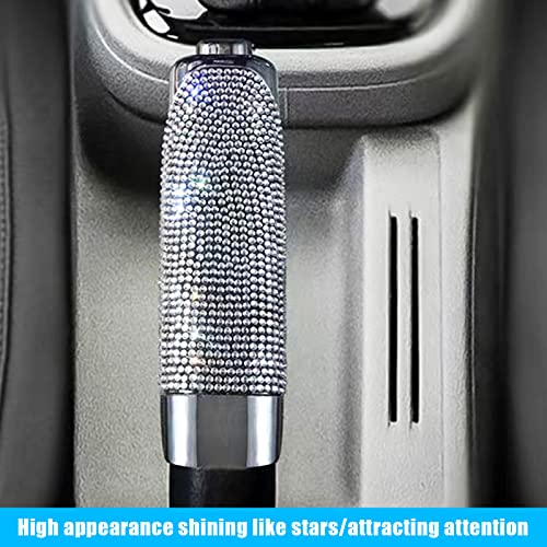 QODOLSI Pack-1 Bling Car Handbrake Cover, Diamond Studded Car Shift Gear Cover, Rhinestone Handbrake Protective Cover, Handbrake Shell Pull Handle Cover (White)