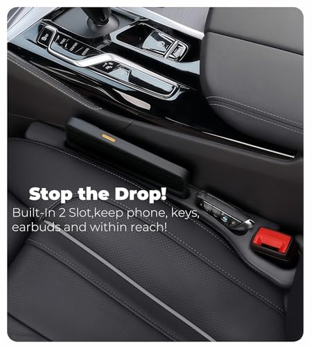 Car Seat Gap Filler, 2-Pack No Drop Seat Guard Universal Fit Car Seat Gap Plug Anti-Drop with Storage, Fill The Gap Between Seat and Console, Auto Accessories for SUV Truck Sedan - color: Black