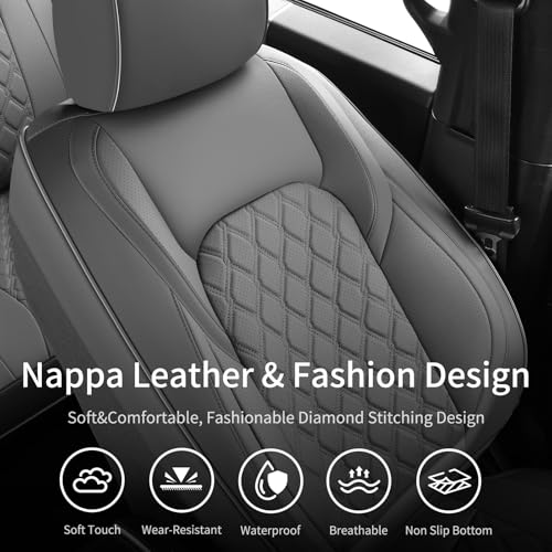 Huidasource for Silverado Seat Covers, Chevy Silverado Seat Covers Leather, GMC Sierra Pickup 1500 2007-2013&2019-2025, 2500HD 3500HD 2020-2025 Crew Double Extended Cab (Full Set/Gray) - color: Gray, size: Full Set 2007-2013&2019-2025 (Flat Bench)