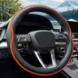 HAOTULE Leather Steering Wheel Cover， with Anti-Slip Stripe Design - Enhanced Grip, Fashion Style, Safe, Non-Slip, Breathable. Upgrade car Interior，Orange - color: Black Orange