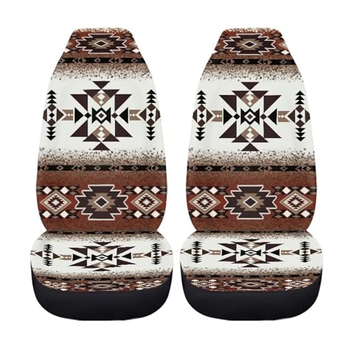 Geometric Navajo Ethnic Tribe Print Car Seat Covers, 2 Pieces Washable Vehicles Front Seat Protectors, Scratch-Resistant Bucket Seat Cover Fits Most Vehicles, Sedans, Trucks, SUVs, Vans - color: Geometric Navajo Ethnic Tribe