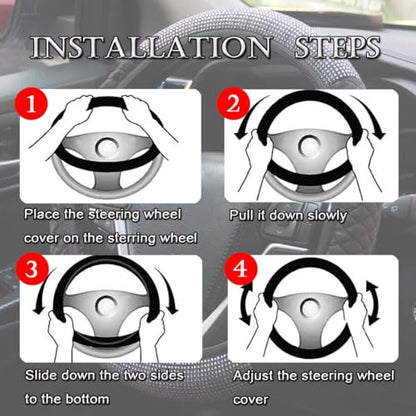 Diamond Car Steering Wheel Cover,Crystal Rhinestone Steering Cover Universal Fit 15 inch Car Steering Wheel Protector for Women & Girl (Silver Black) - color: Half Silver