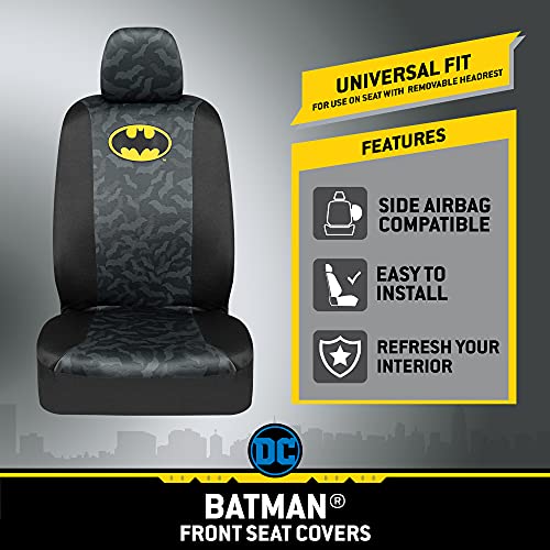 BDK Batman Car Seat Covers for Front Seats with Matching Seat Belt Pads - Officially Licensed Warner Brothers Superhero Auto Accessories Bundle, Made for Car Truck Van and SUV