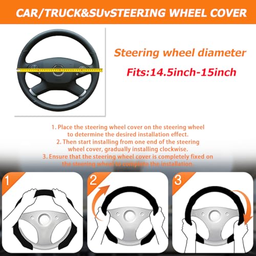 Zpana Carbon Fiber Car Steering Wheel Cover, Leather Non-Slip Vehicle Steering Wheel Cover for 14.5-15 Inch, Comfortable Auto Interior Protector Decoration Accessories, Universal Fit(White)