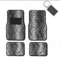 A Set of 4 Universal Fit Animal Print Carpet Floor Mats for Cars/Truck and 1 Key Fob - Snow Leopard