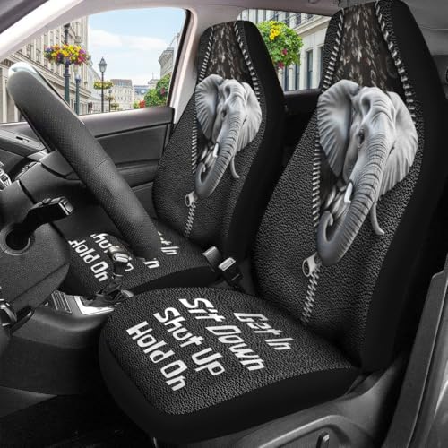 GENANY Elephant Car Seat Covers Set of 2, Breathable Front Seat Covers for Truck Sedan SUV, Animal Themed Car Accessories, Elephant Gift for Women Men - color: Elephant