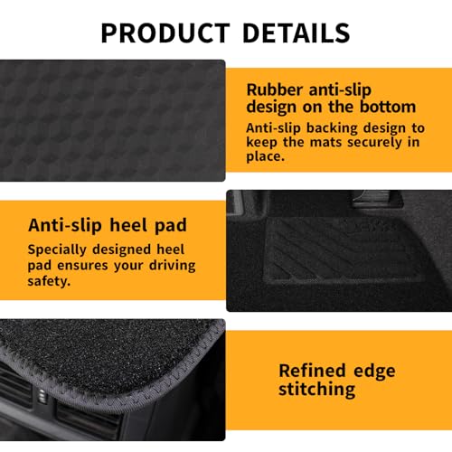 EKR All-Weather Universal Fit Car Floor Mats, 0.5 inch Thick Car Carpet Mats, Anti-Slip Automotive Mat with Driver Heel Pad Fit for SUV, Vans,Sedans, Trucks (Black,4pcs Black Full Set) - color: Black