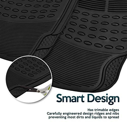 ZONETECH All Weather Rubber Semi Pattern Car Interior Floor Mats – 4-Piece Set Black Heavy Duty Car Interior Floor Mats - size: 4-Piece Trimmable Floor Mats
