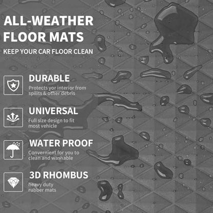 CAR PASS Gray Rubber Car Floor Mats & Cargo Liners, Durable Anti-Slip 3D Rhombus Waterproof Automotive Pad Trim Fit Liner All-Weather Trunk Mats Full Set Universal Fit Auto Van Sedan SUV Truck Gray - color: Light Gray