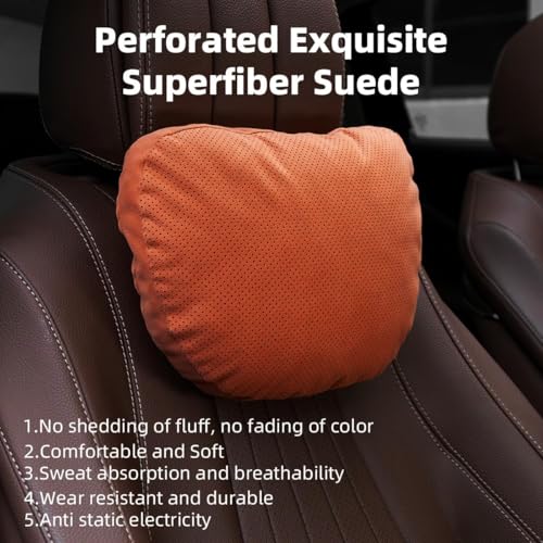2 Pcs Car Headrest Neck Pillow for Driving,Universal Premium Suede Leather Soft and Comfortable Headrest,Three Gears of Height Adjustment Car Seat Headrest Pillow Car Interior Accessories - color: Hermes Orange