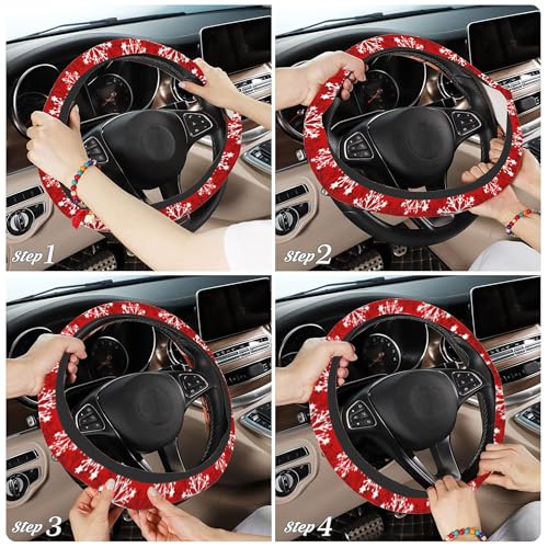 Christmas Snowflakes Steering Wheel Covers Universal 15 Inch Car Wheel Cover,Anti-Slip Breathable Car Accessories Protector Fit for Trucks,Sedans,SUVs,Vans