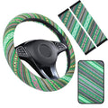 Boho Steering Wheel Cover Set, Seat Belt Cover and Armrest Pad Bohemian Cloth Car Steering Wheel for Women Flax Ethnic Style Steering Wheel Accessories Cover Anti-Slip Fits 14 1/2-15 Inch - Green - color: Blue