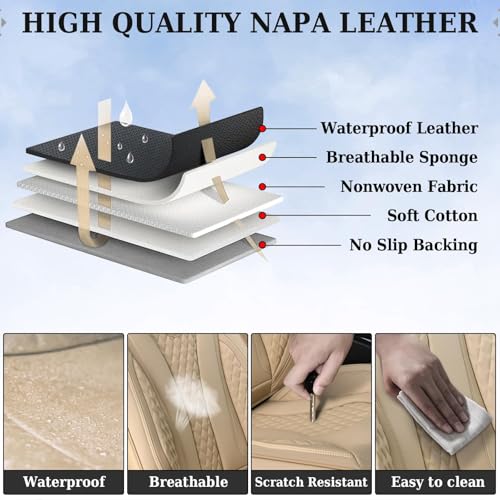 Coverado Automotive Seat Covers,Back Car Seat Cover,Rear Seat Cover,3-Pieces Luxury Car Seat Cushion,Beige Seat Cover Seat Protector Universal - color: Beige