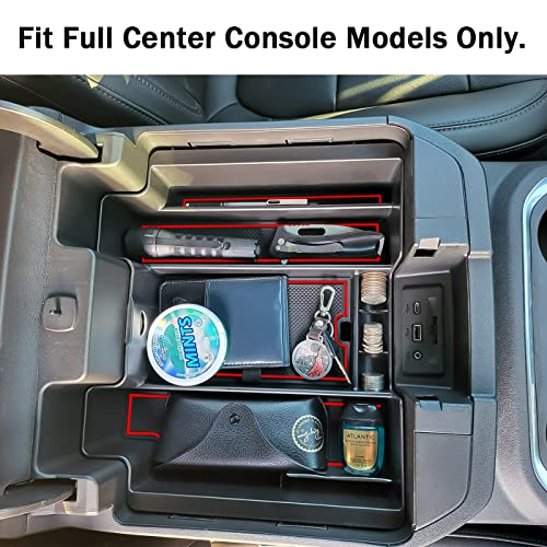 Center Console Organizer Compatible with 2020-2023 Silverado/Sierra 2500/3500HD/ 2019-2022 Chevy Silverado 1500 / GMC Sierra 1500 Accessories - Full-Coverage Insert Tray, ABS material,Red - color: red