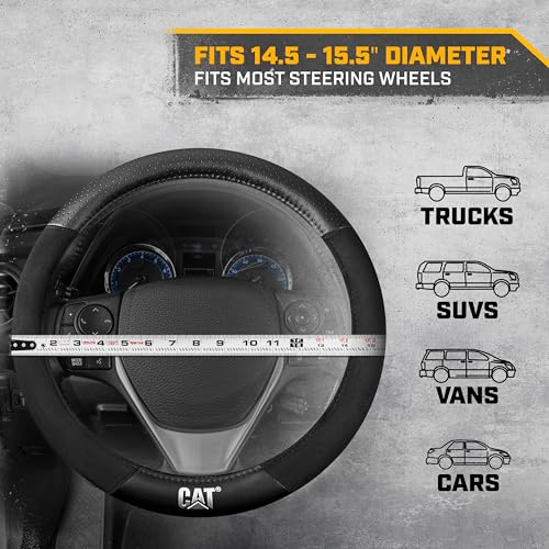 Cat® Steering Wheel Cover - Suede/PU Leather Black/Gray w/Chrome Logo, Durable & Comfortable with Advanced Grip, Car Steering Wheel Cover for Auto Truck Van SUV - Standard 14.5" - 15 Inches - color: Black/Gray Suede, size: Standard (14.5-15")