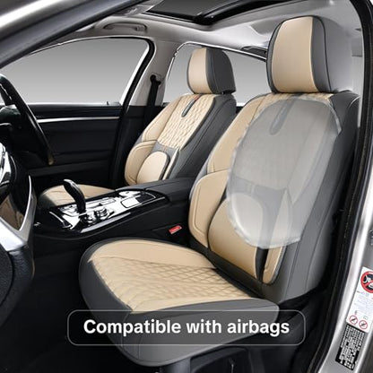 Car Universal Seat Cover, Khaki Seat Cover, 5-Piece Full Set, Waterproof and Wear-Resistant Artificial Leather, Protects Car Seats, with Lumbar Support, Fits Most Cars, Airbag Compatible - color: B_Light Taupe