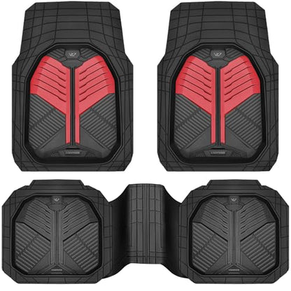 CAR PASS Heavy Duty Rubber Car Mats, Deep-Dish Car Floor Mats All Weather, Universal Two-Tone Trim-to-Fit for SUVs Trucks Sedans, Waterproof Anti-Slip, 3 Pieces V12 Black and Metallic Red - color: Red and Black