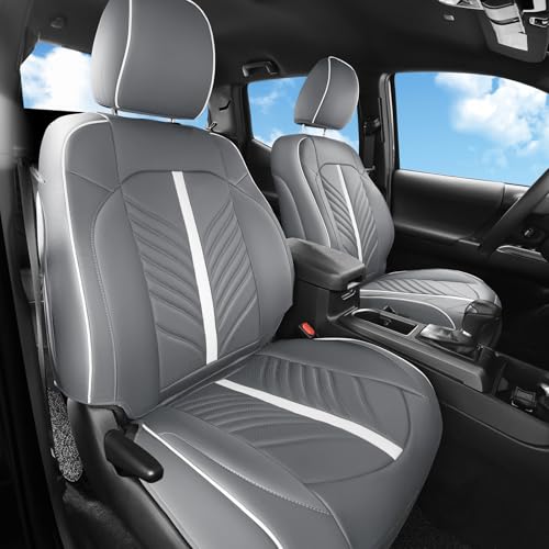 Leather Seat Covers Custom Fit for Toyota Tacoma 2016 2017 2018 2019 2020 2021 2022 2023,3rd Gen Double & Crew Cab SR,SR5,Limited,TRD Pro,TRD Sport, TRD Off-Road Front Pair,Grey White - color: Grey White, size: Front Pair