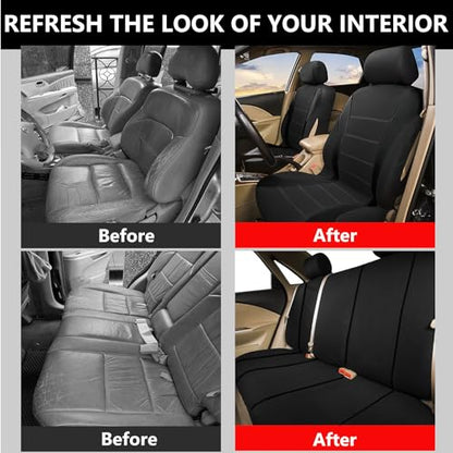 Car Seat Covers, 100% Breathable with Composite Sponge Inside, Airbag Compatible Universal Fit Accessories Auto for Cars, Trucks, Sedan, Van, SUVs (Black, 21PCS Full Set)