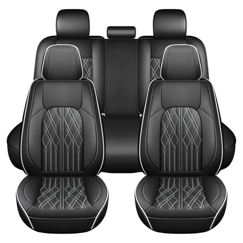 Huidasource Automotive Seat Covers, Leather Seat Cover Universal Fit for Most Cars Sedans SUVs Trucks, Airbag Compatible, Cup Holder Access, Easy Install, Wipes Clean, Wear-Resistant, Black&White - color: A-Black&White, size: 5pcs Full Set